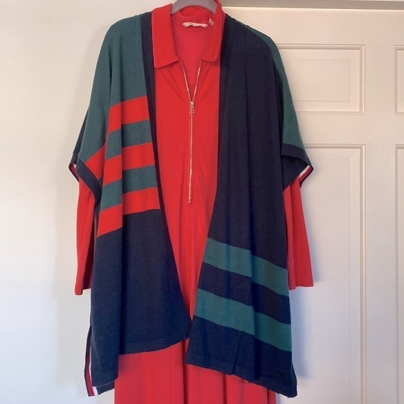 Tailored Maxi Swing Dress Orange & Gold Zipper Long Sleeves Pockets Set of 2 - Picture 2 of 10